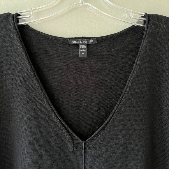 EILEEN FISHER Sz 2X Black Short Sleeve Organic Linen Cotton Boxy Blouse Pocket - Picture 3 of 10